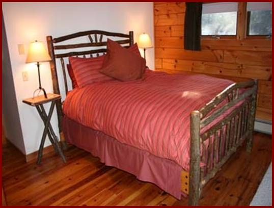 Master Bed, Vacation Rentals, Cabins, Waterfront Cabins for Rent in Rangeley Maine, Cottage for Rent, Rental
